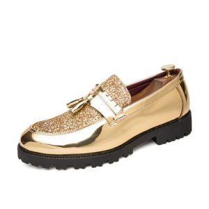 Men Glossy Tassel Brogue Shoes Loafers Slip-ons Formal Corporate Golden