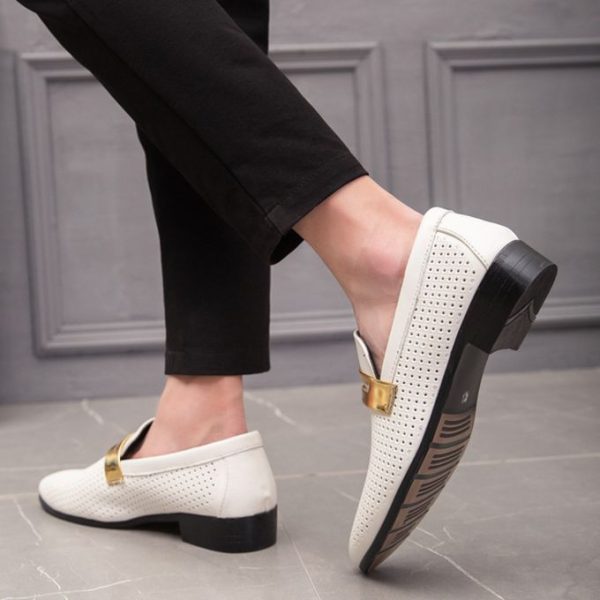 Men's Casual Oxfords Corporate Loafers Office Wedding Shoes White - Image 3